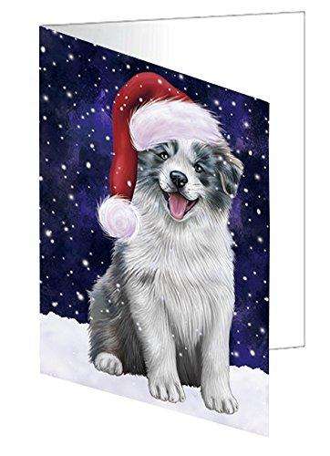 Let it Snow Christmas Holiday Border Collie Dog Wearing Santa Hat Handmade Artwork Assorted Pets Greeting Cards and Note Cards with Envelopes for All Occasions and Holiday Seasons