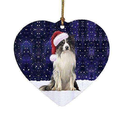 Let it Snow Christmas Holiday Border Collie Dog Wearing Santa Hat Heart Ornament D264