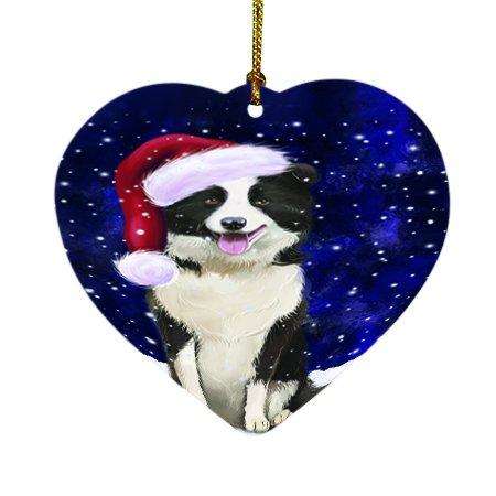 Let it Snow Christmas Holiday Border Collie Dog Wearing Santa Hat Heart Ornament D323