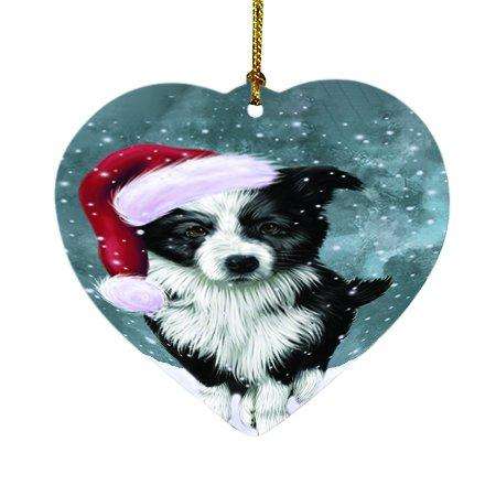 Let it Snow Christmas Holiday Border Collie Dog Wearing Santa Hat Heart Ornament D324
