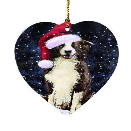 Let it Snow Christmas Holiday Border Collie Dog Wearing Santa Hat Heart Ornament D325