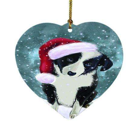 Let it Snow Christmas Holiday Border Collie Dog Wearing Santa Hat Heart Ornament D326