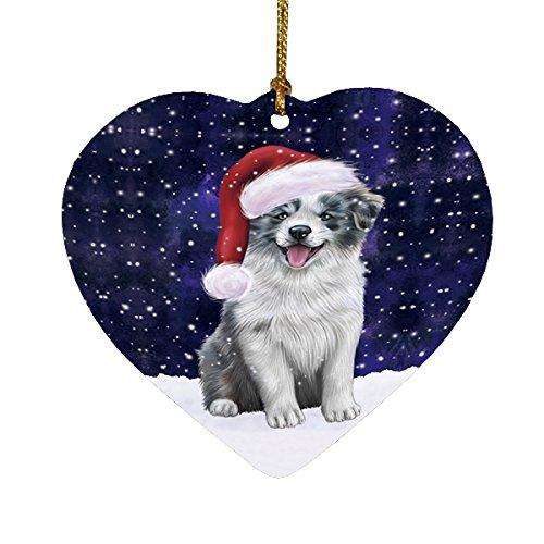 Let it Snow Christmas Holiday Border Collie Dog Wearing Santa Hat Heart Ornament