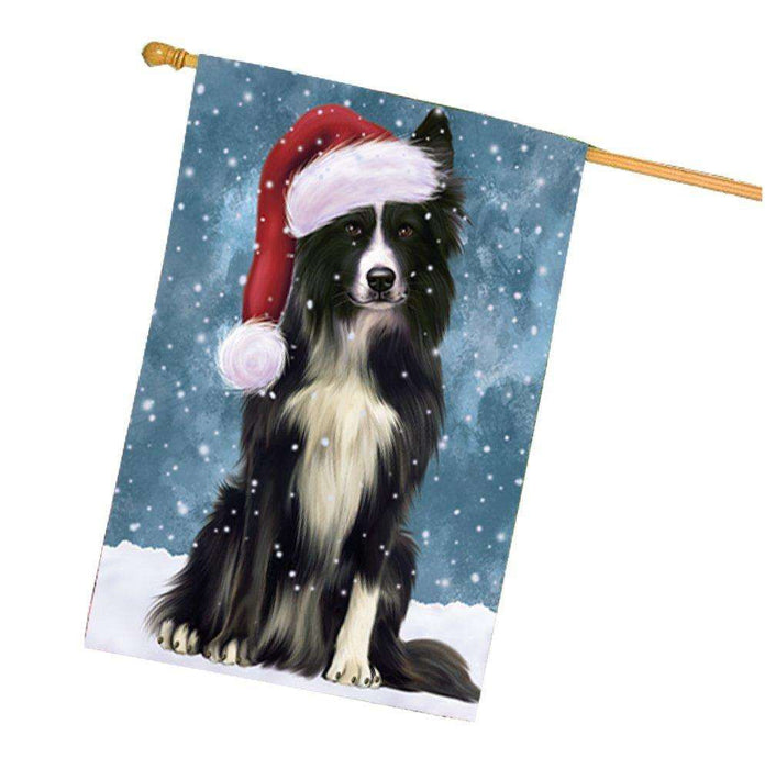 Let it Snow Christmas Holiday Border Collie Dog Wearing Santa Hat House Flag HF260