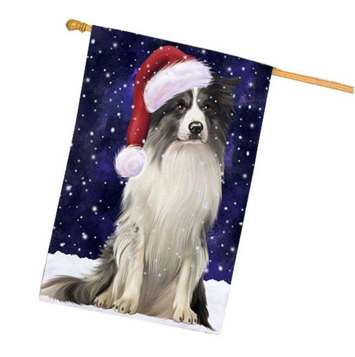 Let it Snow Christmas Holiday Border Collie Dog Wearing Santa Hat House Flag HF261