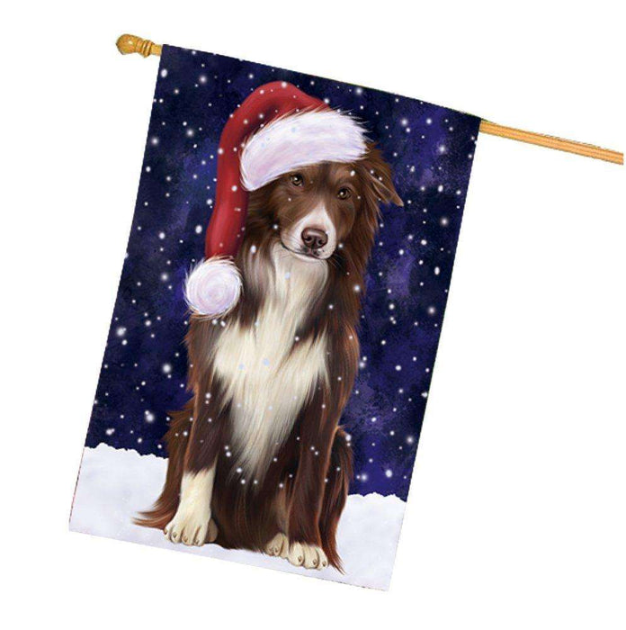 Let it Snow Christmas Holiday Border Collie Dog Wearing Santa Hat House Flag HF458