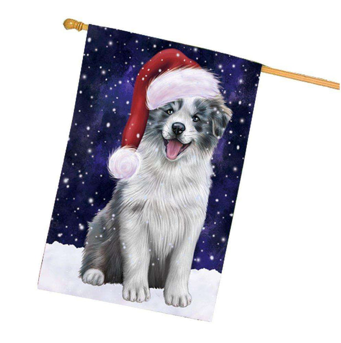 Let it Snow Christmas Holiday Border Collie Dog Wearing Santa Hat House Flag