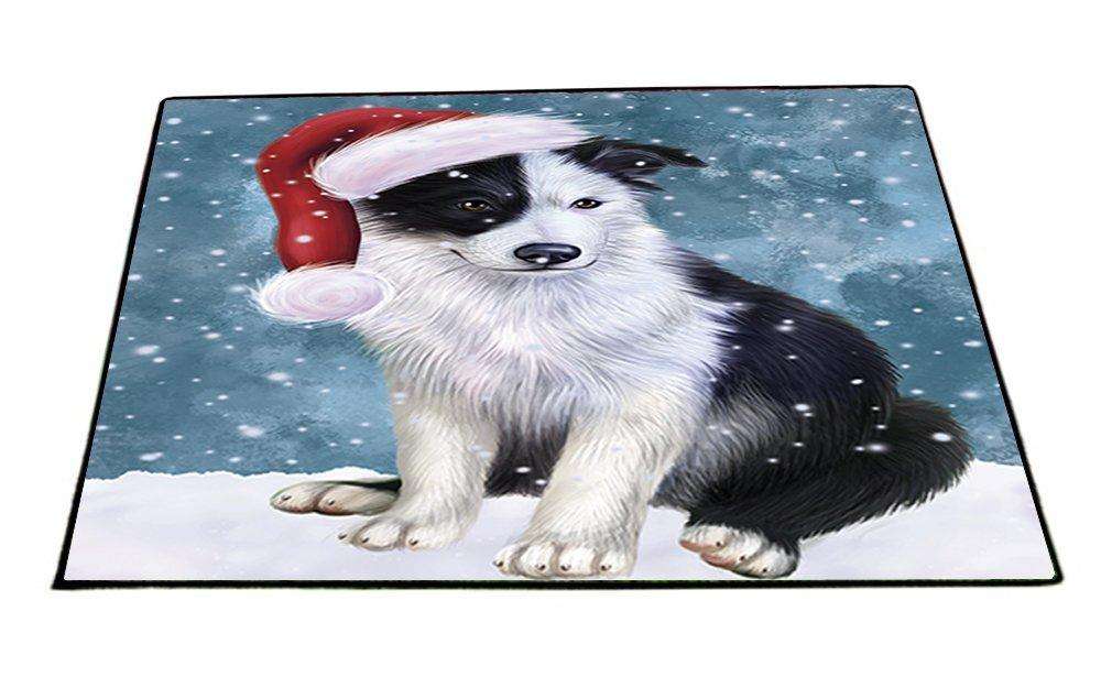 Let it Snow Christmas Holiday Border Collie Dog Wearing Santa Hat Indoor/Outdoor Floormat
