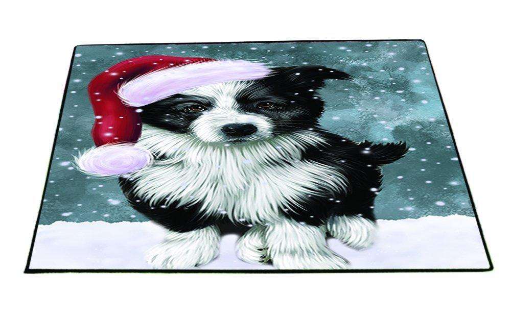 Let it Snow Christmas Holiday Border Collie Dog Wearing Santa Hat Indoor/Outdoor Floormat