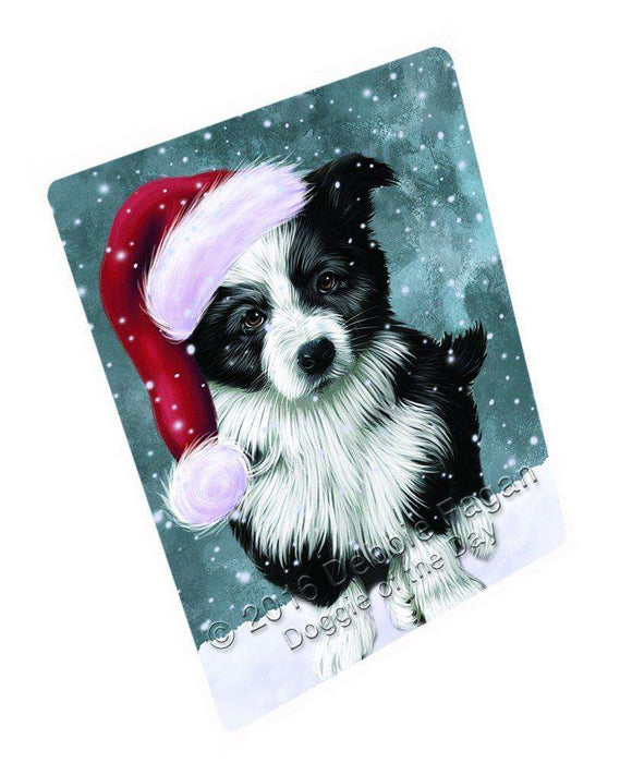 Let it Snow Christmas Holiday Border Collie Dog Wearing Santa Hat Large Refrigerator / Dishwasher Magnet D274
