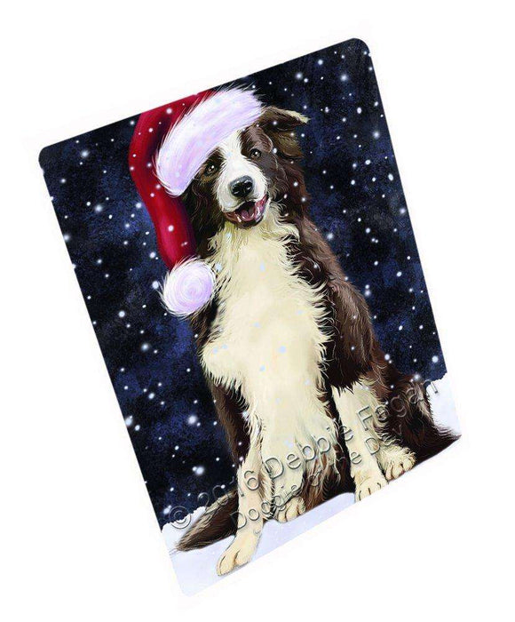 Let it Snow Christmas Holiday Border Collie Dog Wearing Santa Hat Large Refrigerator / Dishwasher Magnet D275