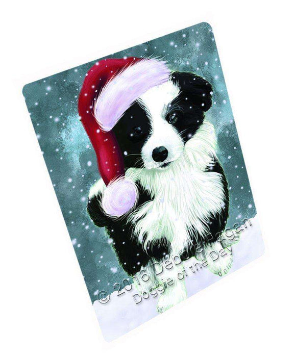 Let it Snow Christmas Holiday Border Collie Dog Wearing Santa Hat Large Refrigerator / Dishwasher Magnet D277