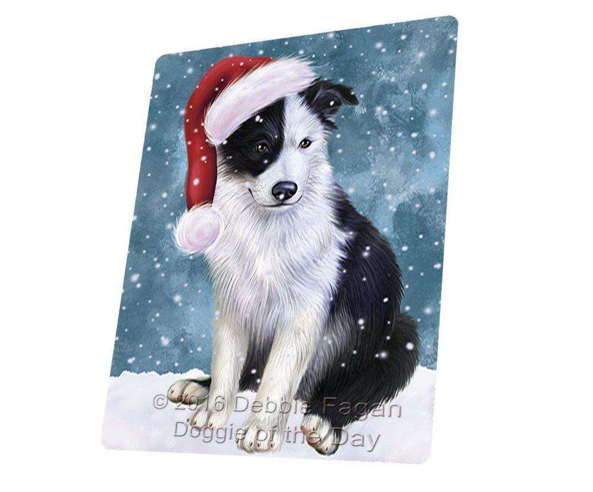 Let It Snow Christmas Holiday Border Collie Dog Wearing Santa Hat Magnet Mini (3.5" x 2")