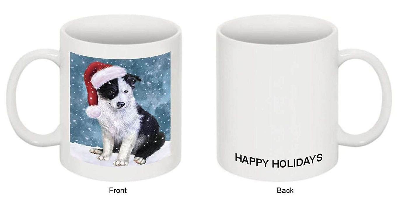 Let it Snow Christmas Holiday Border Collie Dog Wearing Santa Hat Mug