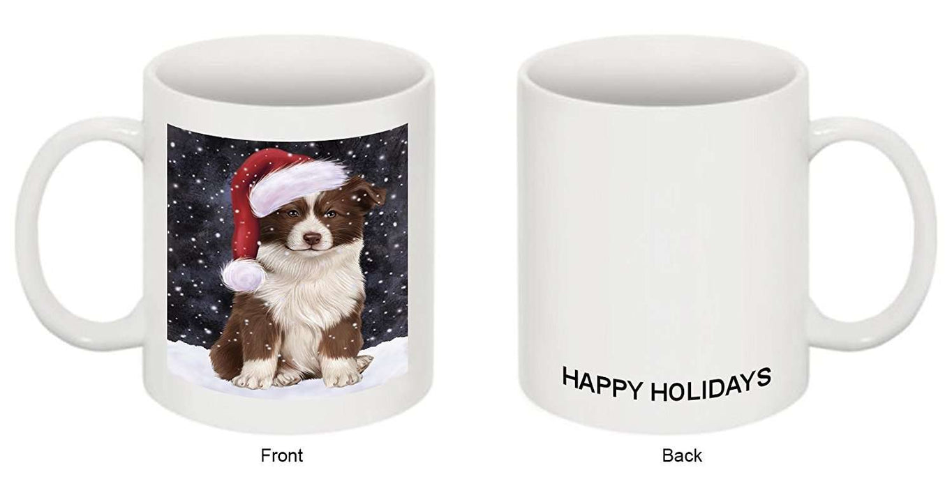 Let it Snow Christmas Holiday Border Collie Dog Wearing Santa Hat Mug