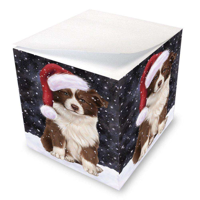 Let it Snow Christmas Holiday Border Collie Dog Wearing Santa Hat Note Cube D269