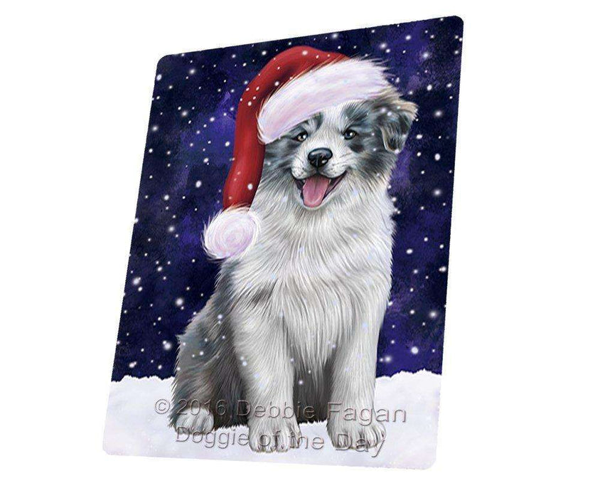 Let it Snow Christmas Holiday Border Collie Dog Wearing Santa Hat Tempered Cutting Board