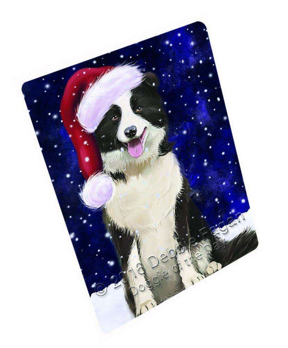 Let it Snow Christmas Holiday Border Collie Dog Wearing Santa Hat Tempered Cutting Board