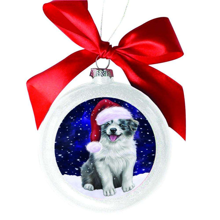 Let it Snow Christmas Holiday Border Collie Dog White Round Ball Christmas Ornament WBSOR48470