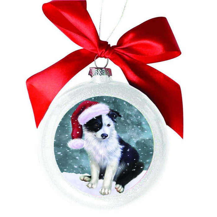 Let it Snow Christmas Holiday Border Collie Dog White Round Ball Christmas Ornament WBSOR48471