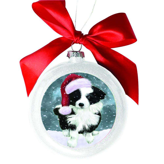Let it Snow Christmas Holiday Border Collie Dog White Round Ball Christmas Ornament WBSOR48472