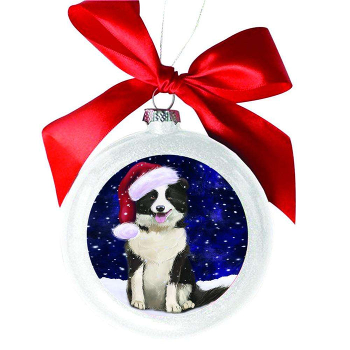 Let it Snow Christmas Holiday Border Collie Dog White Round Ball Christmas Ornament WBSOR48473