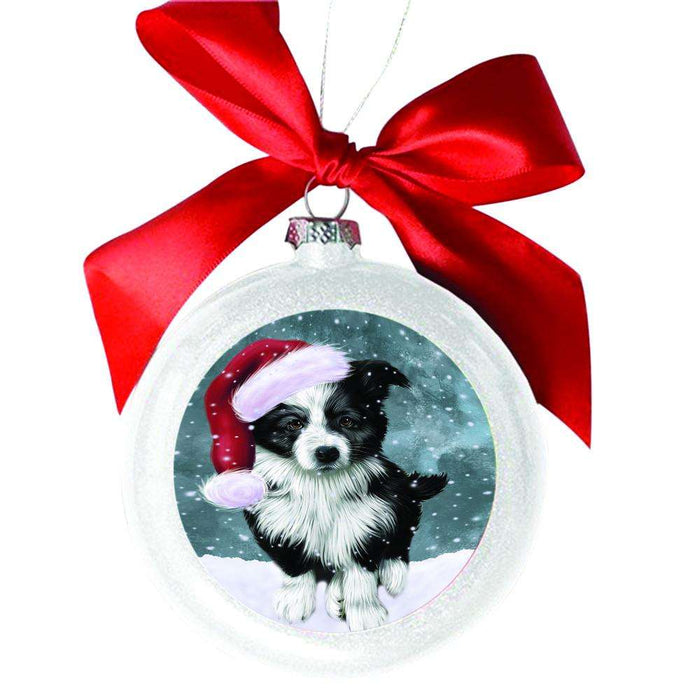 Let it Snow Christmas Holiday Border Collie Dog White Round Ball Christmas Ornament WBSOR48474