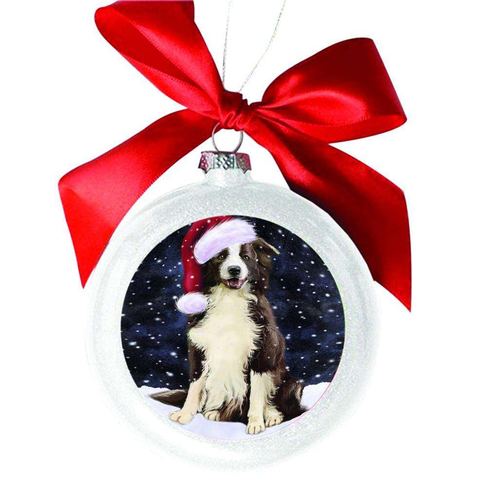 Let it Snow Christmas Holiday Border Collie Dog White Round Ball Christmas Ornament WBSOR48475