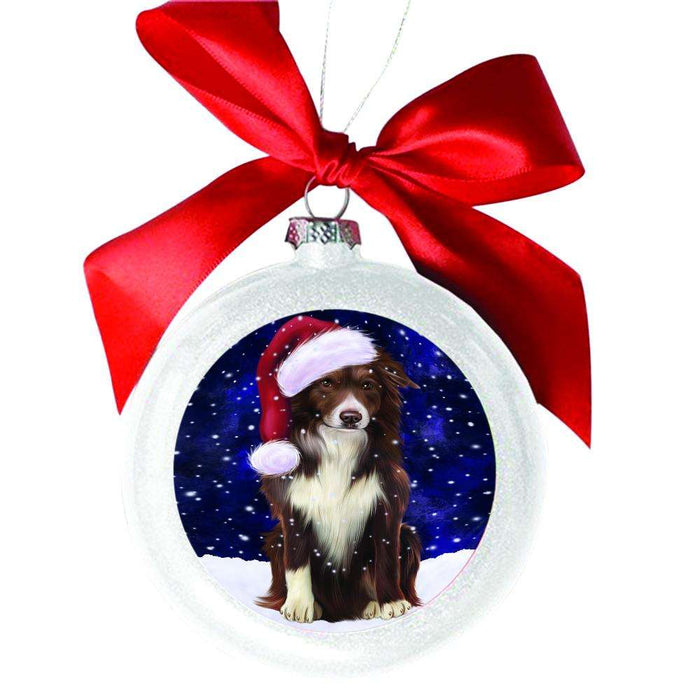 Let it Snow Christmas Holiday Border Collie Dog White Round Ball Christmas Ornament WBSOR48478