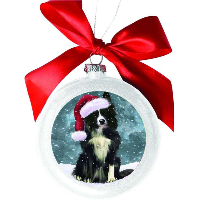 Let it Snow Christmas Holiday Border Collie Dog White Round Ball Christmas Ornament WBSOR48479