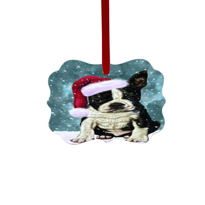 Let it Snow Christmas Holiday Boston Terrier Dog Double-Sided Photo Benelux Christmas Ornament LOR48481
