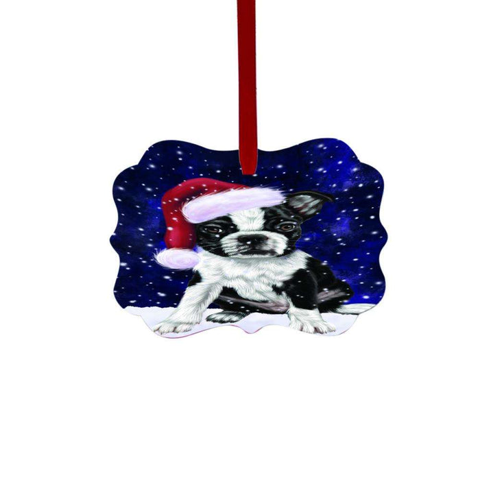 Let it Snow Christmas Holiday Boston Terrier Dog Double-Sided Photo Benelux Christmas Ornament LOR48483