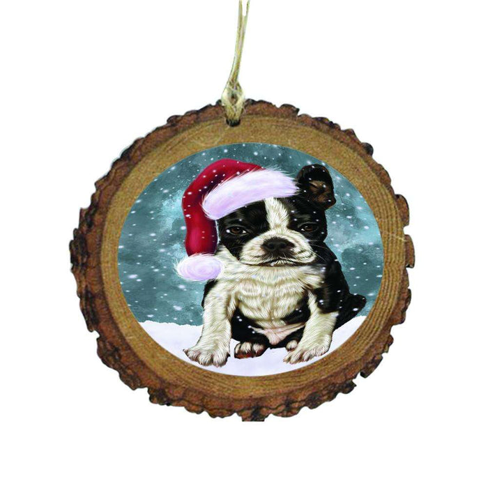 Let it Snow Christmas Holiday Boston Terrier Dog Wooden Christmas Ornament WOR48481