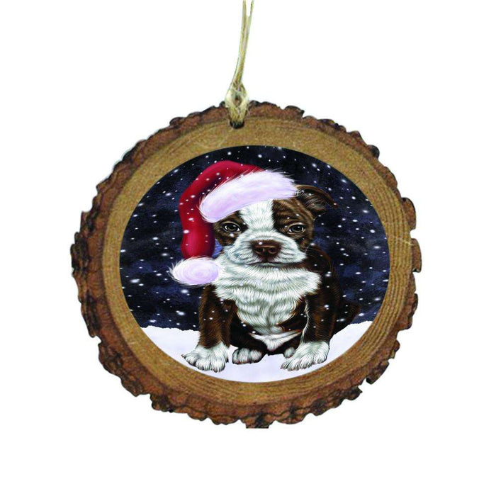 Let it Snow Christmas Holiday Boston Terrier Dog Wooden Christmas Ornament WOR48482