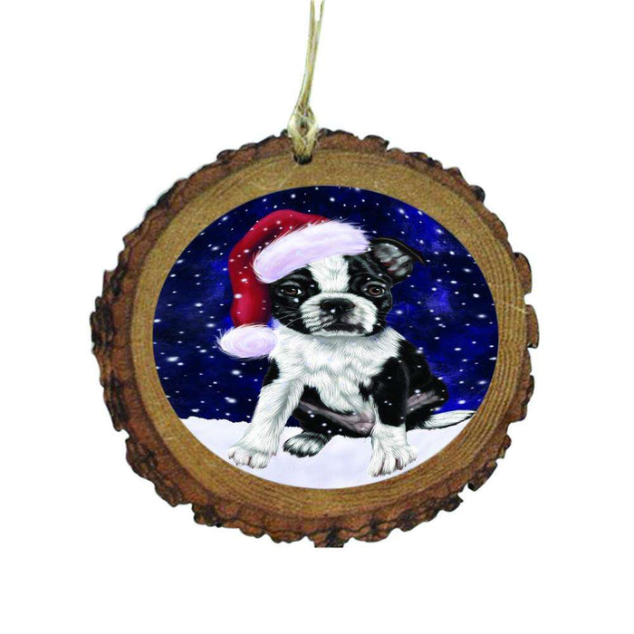 Let it Snow Christmas Holiday Boston Terrier Dog Wooden Christmas Ornament WOR48483