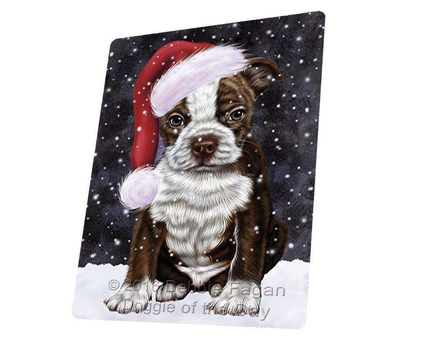 Let it Snow Christmas Holiday Boston Terriers Dog Wearing Santa Hat Art Portrait Print Woven Throw Sherpa Plush Fleece Blanket