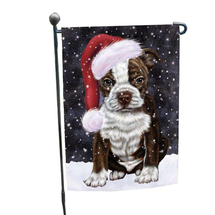 Let it Snow Christmas Holiday Boston Terriers Dog Wearing Santa Hat Garden Flag