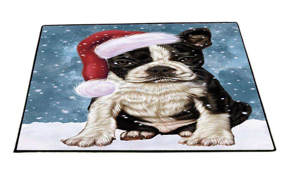Let it Snow Christmas Holiday Boston Terriers Dog Wearing Santa Hat Indoor/Outdoor Floormat