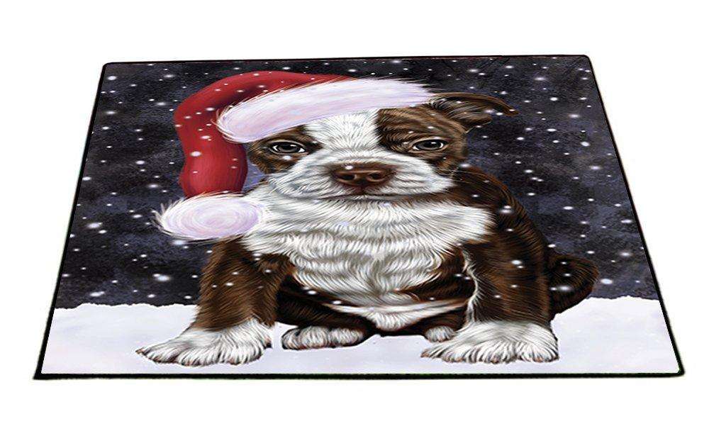 Let it Snow Christmas Holiday Boston Terriers Dog Wearing Santa Hat Indoor/Outdoor Floormat