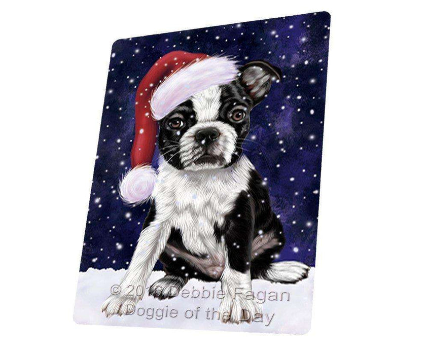 Let It Snow Christmas Holiday Boston Terriers Dog Wearing Santa Hat Magnet Mini (3.5" x 2")