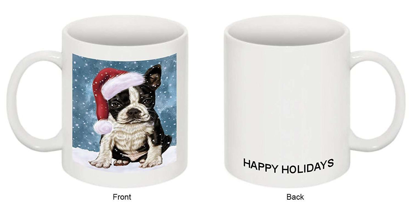 Let it Snow Christmas Holiday Boston Terriers Dog Wearing Santa Hat Mug