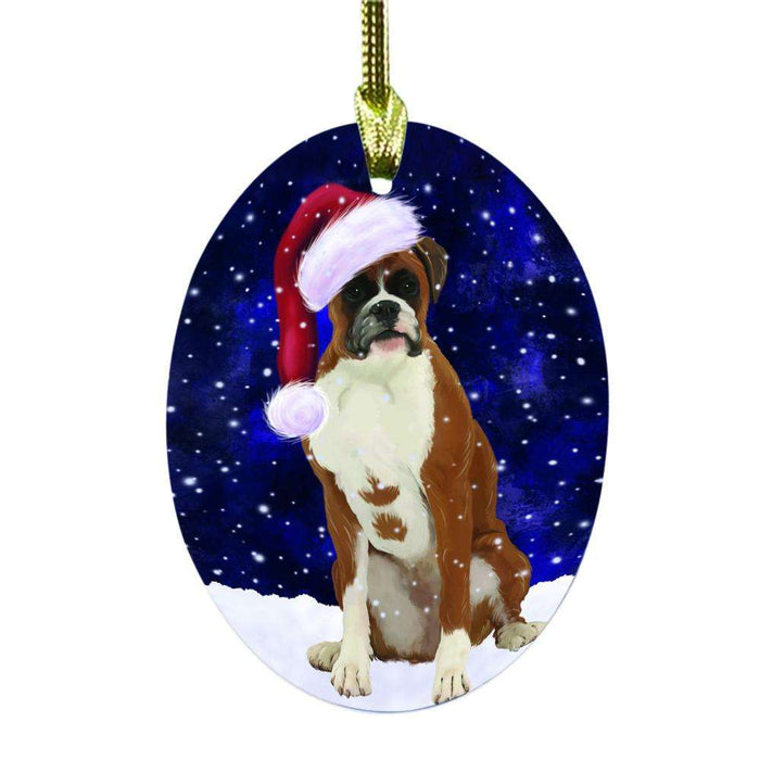 Let it Snow Christmas Holiday Boxer Dog Oval Glass Christmas Ornament OGOR48484