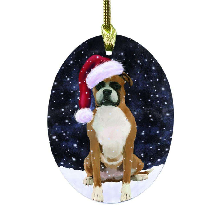 Let it Snow Christmas Holiday Boxer Dog Oval Glass Christmas Ornament OGOR48485