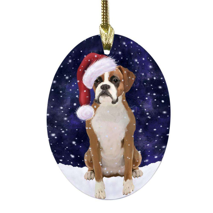 Let it Snow Christmas Holiday Boxer Dog Oval Glass Christmas Ornament OGOR48487