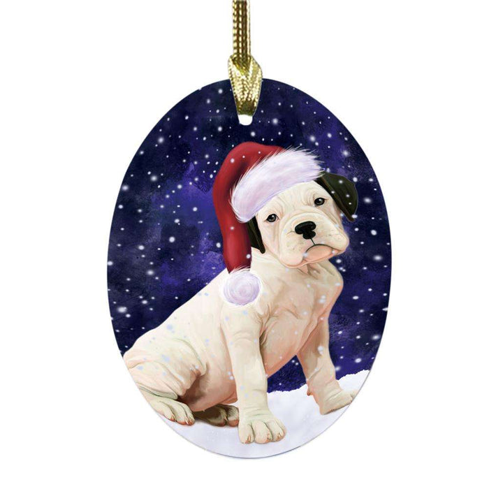 Let it Snow Christmas Holiday Boxer Dog Oval Glass Christmas Ornament OGOR48488