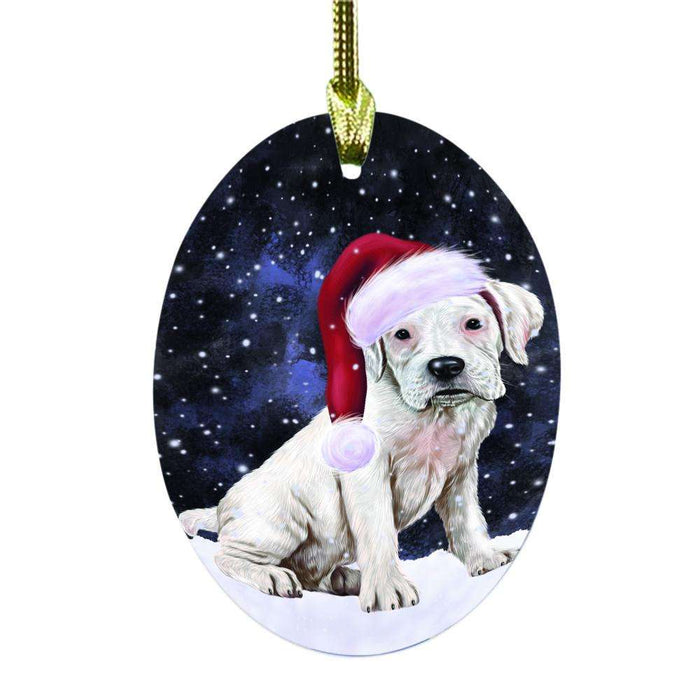Let it Snow Christmas Holiday Boxer Dog Oval Glass Christmas Ornament OGOR48489