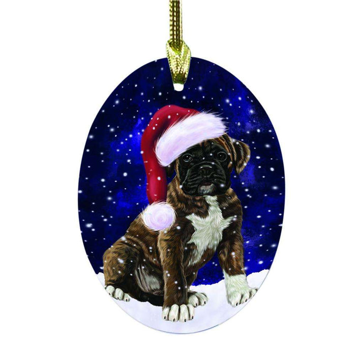 Let it Snow Christmas Holiday Boxer Dog Oval Glass Christmas Ornament OGOR48490