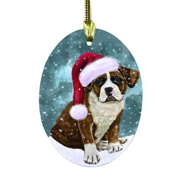 Let it Snow Christmas Holiday Boxer Dog Oval Glass Christmas Ornament OGOR48491