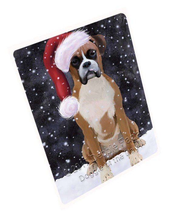 Let it Snow Christmas Holiday Boxer Dog Wearing Santa Hat Art Portrait Print Woven Throw Sherpa Plush Fleece Blanket D019