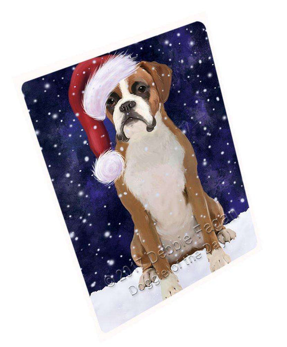 Let it Snow Christmas Holiday Boxer Dog Wearing Santa Hat Art Portrait Print Woven Throw Sherpa Plush Fleece Blanket D020